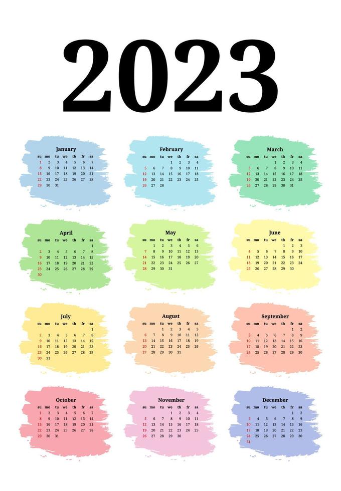 Salendar for 2023 isolated on a white background. Sunday to Monday, business template. Vector illustration