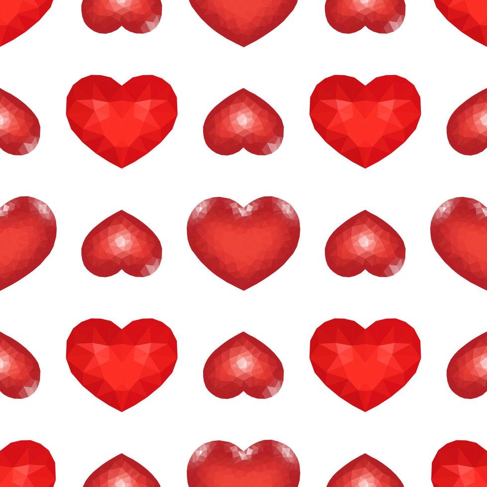 Seamless Pattern with Red Low Poly Heart. Symbol of Love. Vector illustration