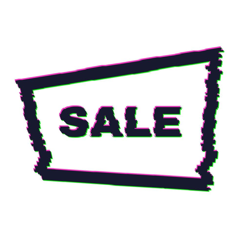 Distorted glitch sale banner with error effect on the edges and in text. Vector illustration.