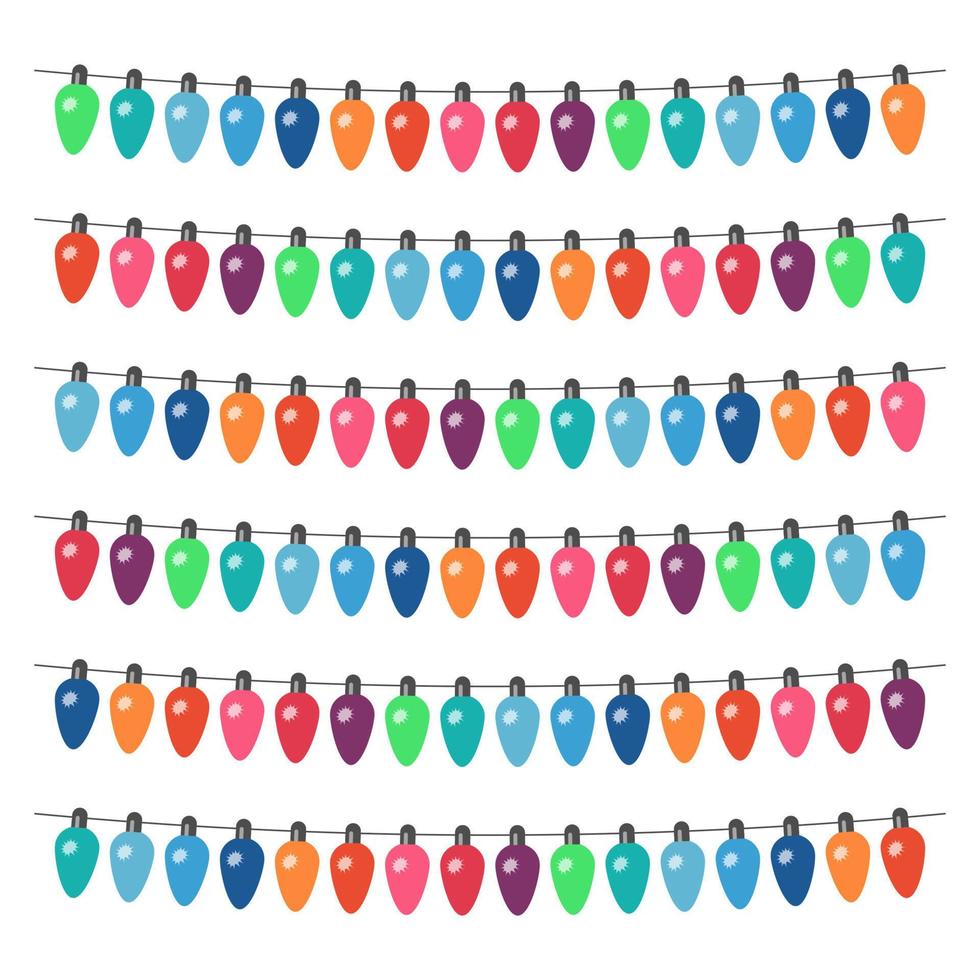 Garland with multi-colored light bulbs on a white background. Vector illustration.
