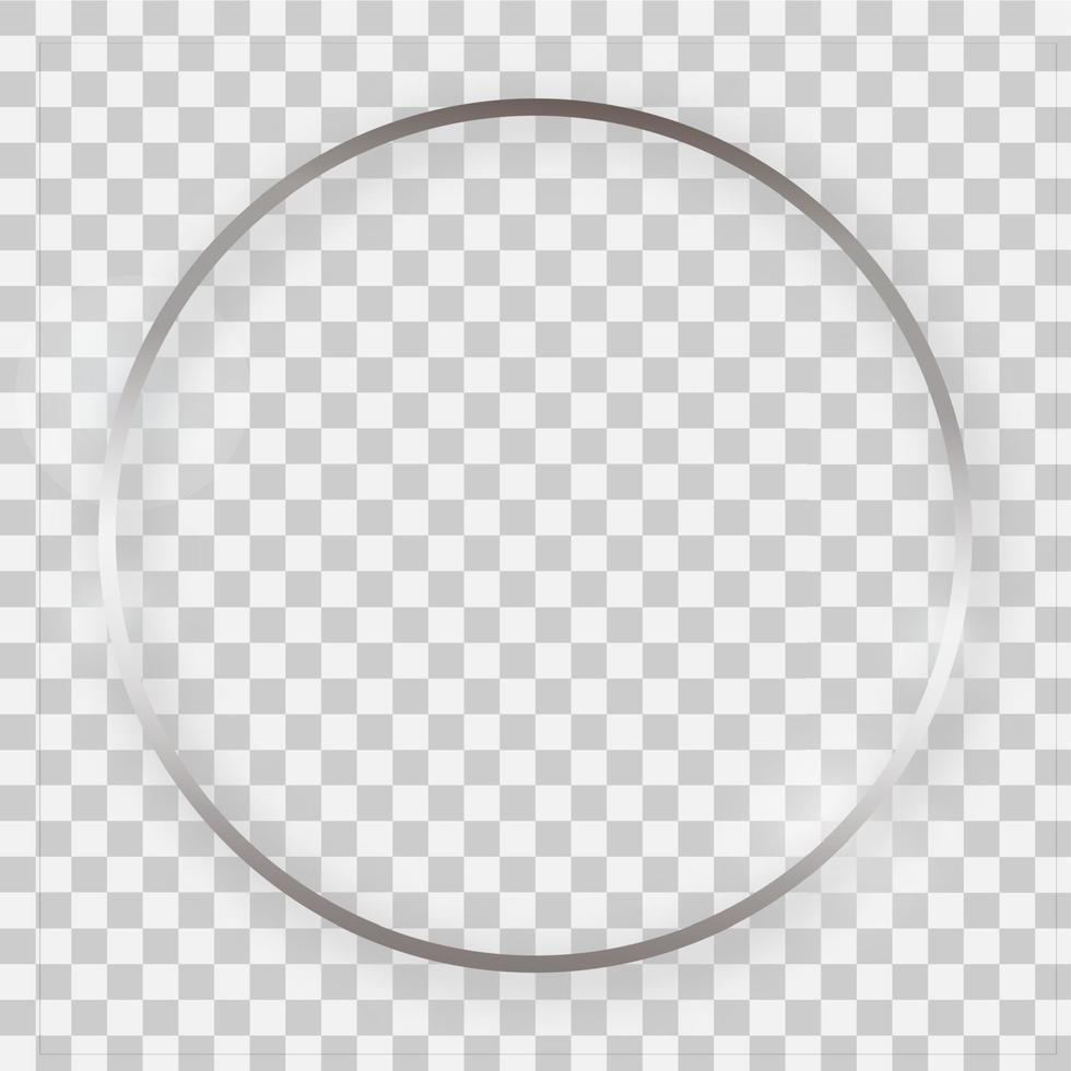 Silver shiny round frame with glowing effects and shadows on transparent background. Vector illustration