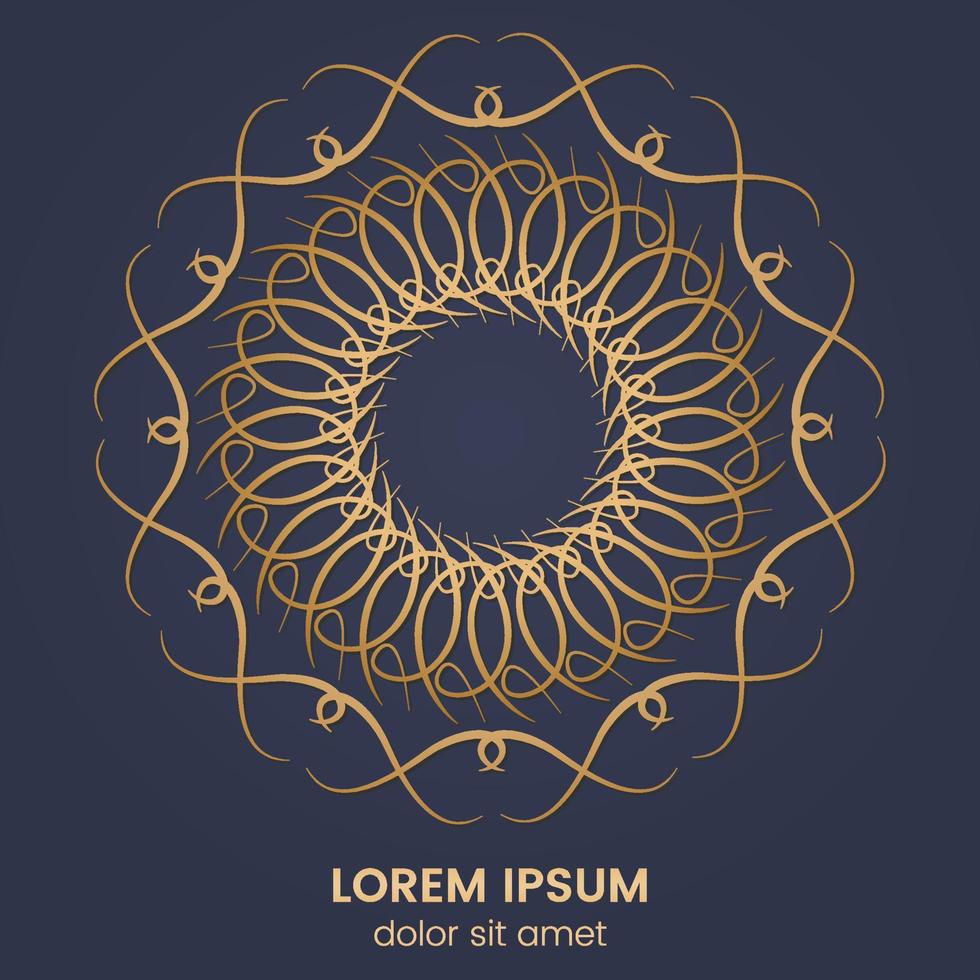 Vintage geometric circular element. Vector gold monogram on dark blue background. Vector illustration