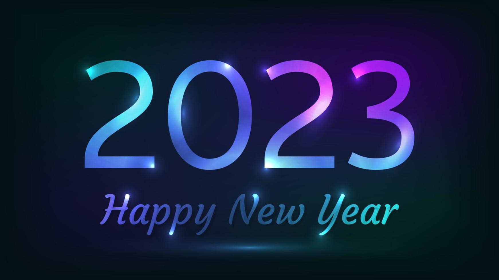 2023 Happy New Year neon background. Abstract neon backdrop with lights for Christmas holiday greeting card, flyers or posters. Vector illustration