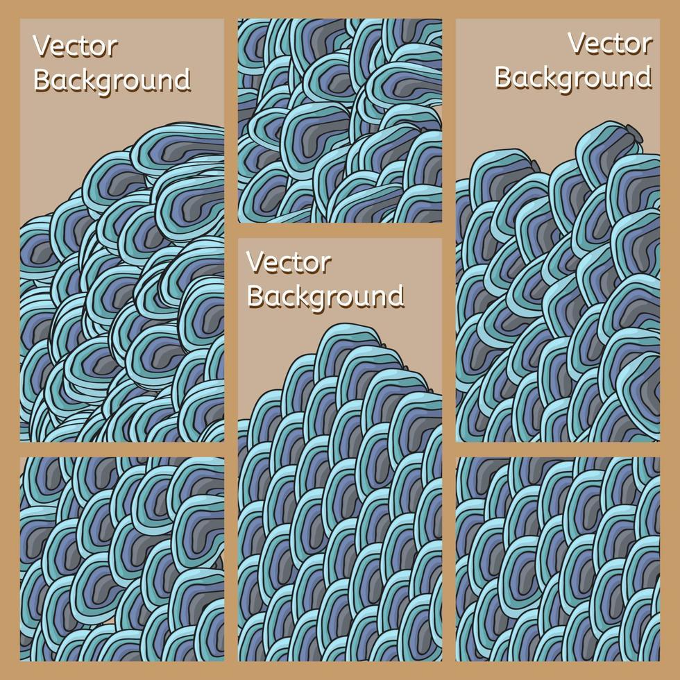 Six abstract blue doodles background vector
