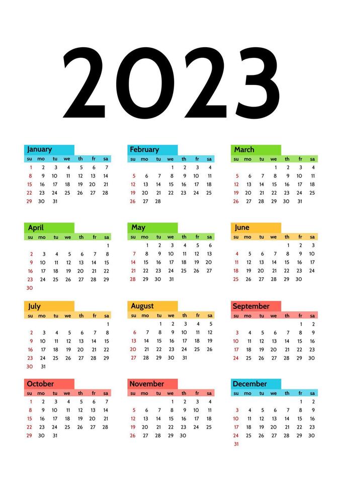 Calendar for 2023 isolated on a white background vector