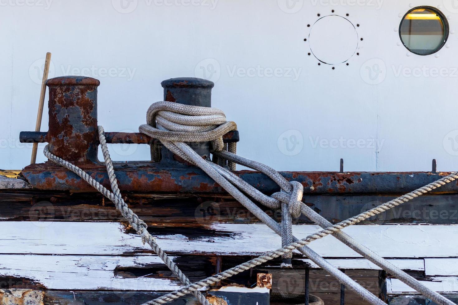 Boat rigging rope tied and secured photo