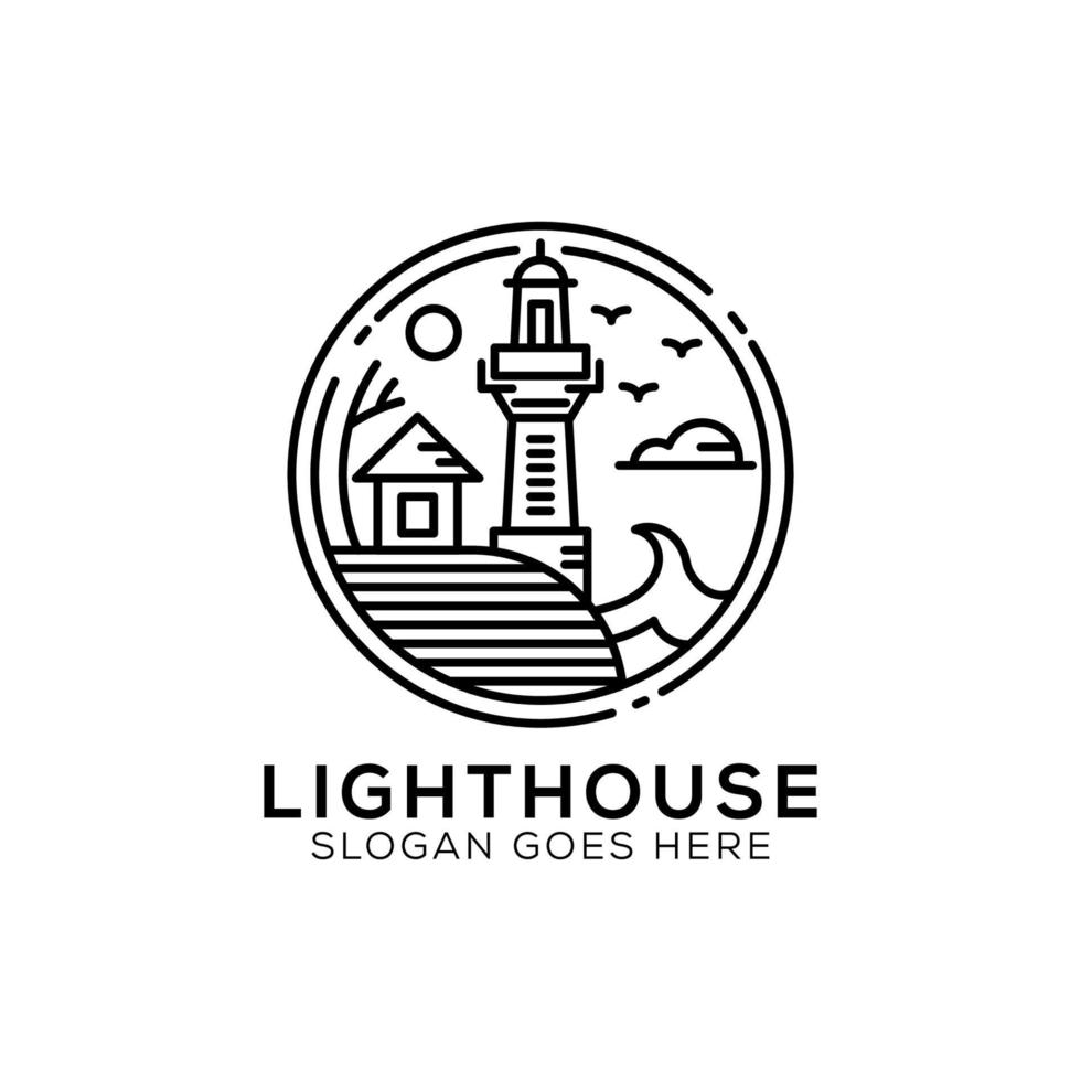 Outline Light house logo design, lighthouse icon vector illustration line art template