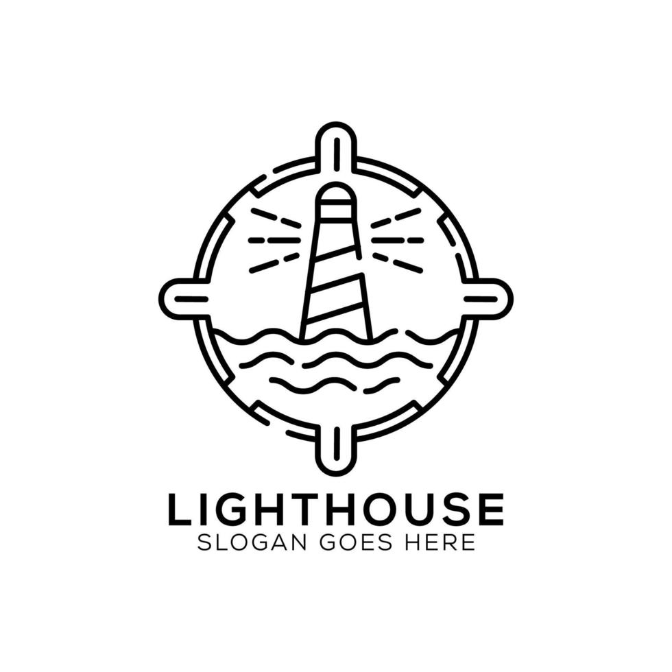 Outline Light house logo design, lighthouse icon vector illustration line art template