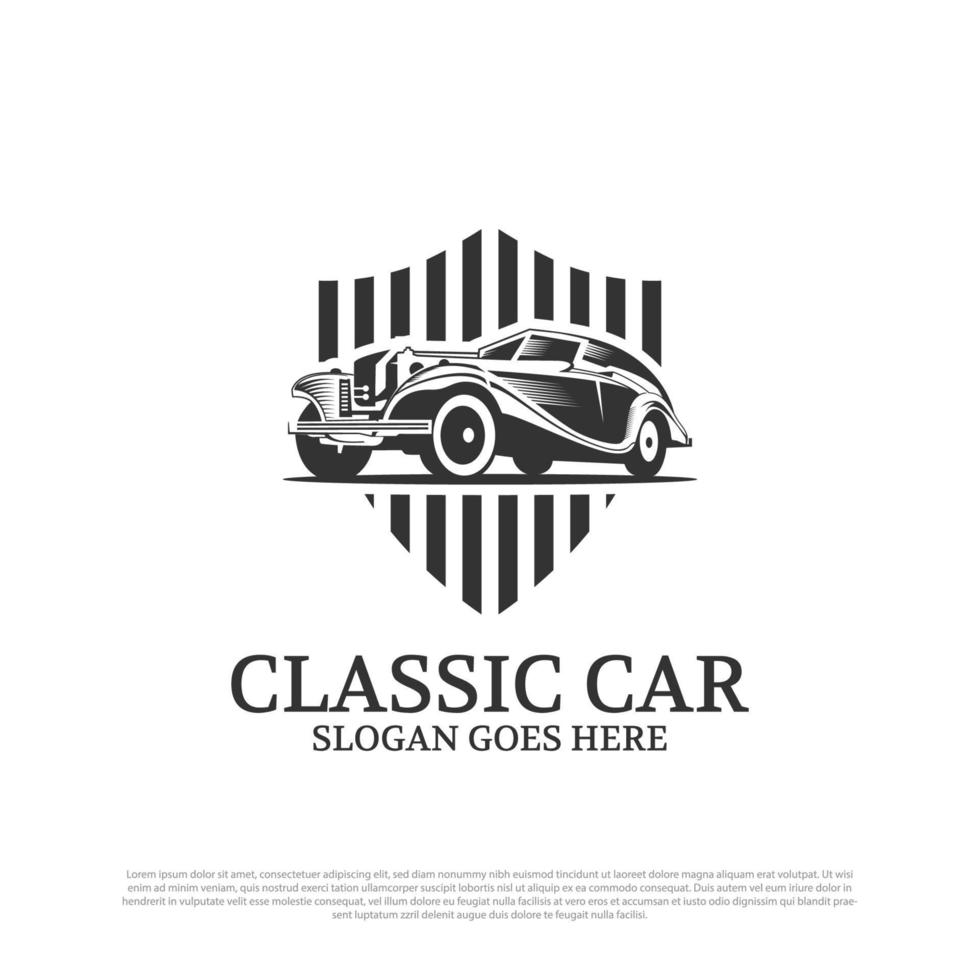 classic car logo design vector, vintage automotive car restoration and car club design vector