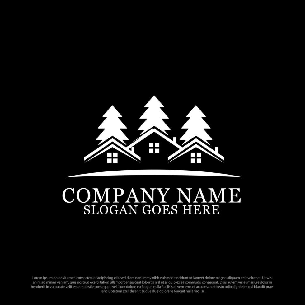 Pine Tree villa logo designs, hotel  real estate logo template vector