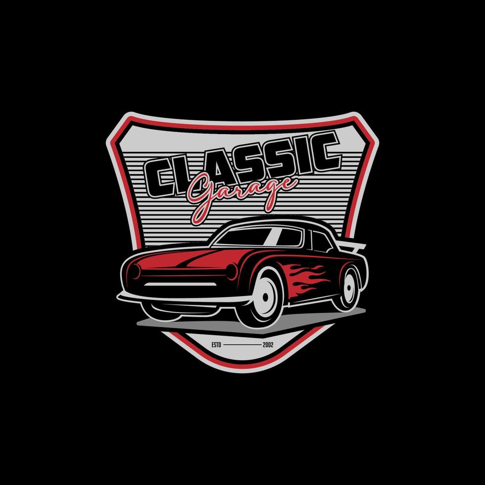 Classic Garage rustic Logo shield, automotive repair modification template with rustic, vintage, retro style vector