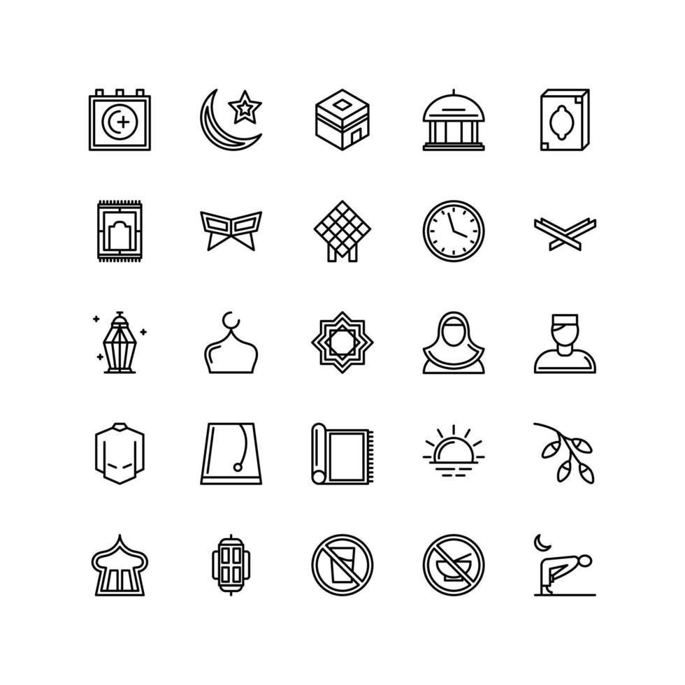 conjunto de iconos ramadan kareem con estilo de línea delgada, iconos de vector de línea islámica