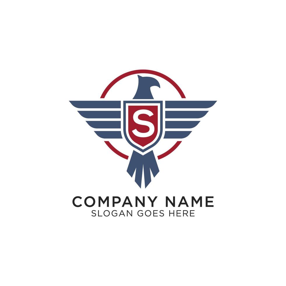 american eagle with initial  S, hawk shield logo design vector