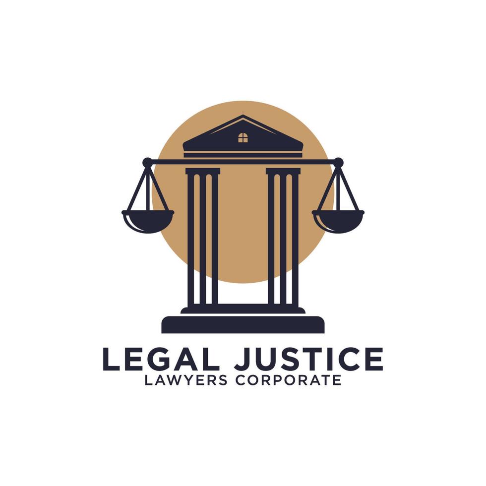 Inspiraciones en el diseño del logotipo de la corporación de justicia legal, templo griego con ilustraciones vectoriales de escalas vector