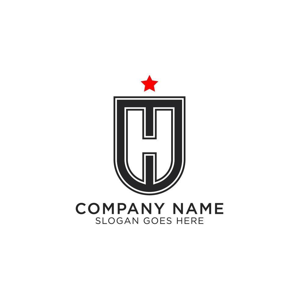Initial Letter H with star and shield, best for internet security logo design vector