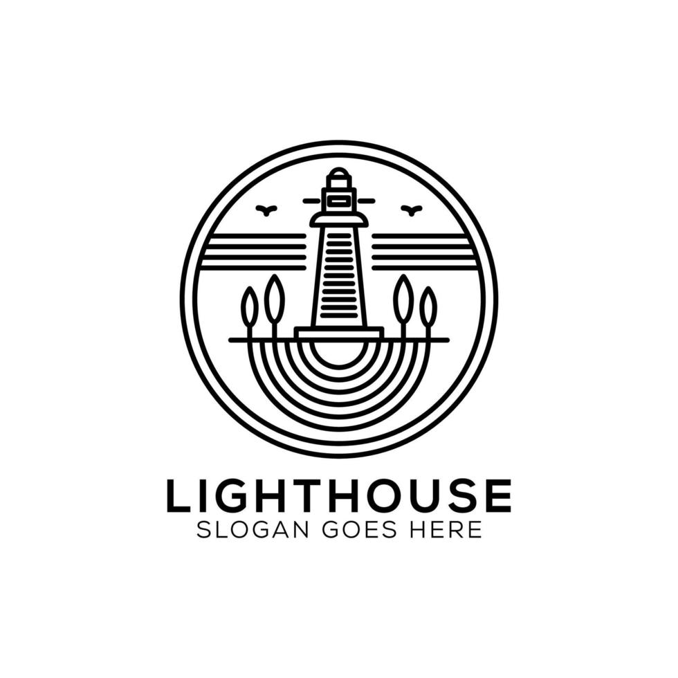 Outline Light house logo design, lighthouse icon vector illustration line art template