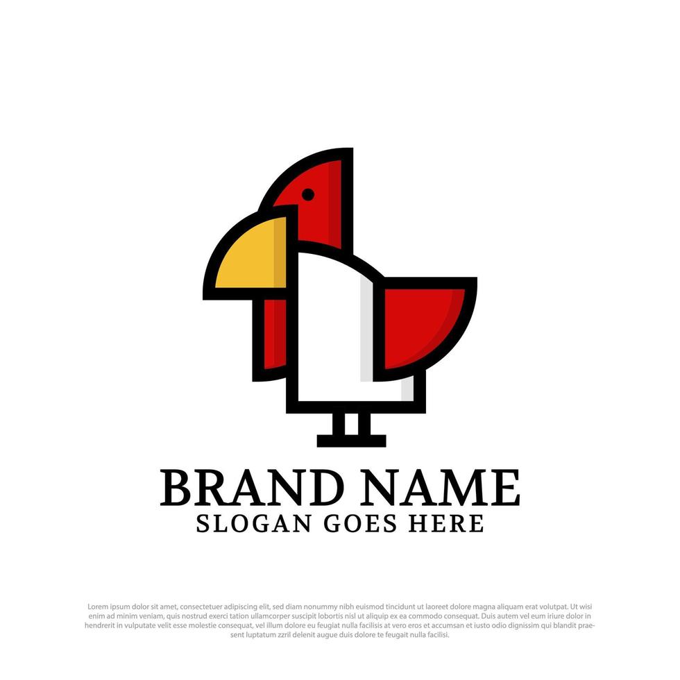 diseño de logotipo de gallo de ilustración vectorial con estilo de dibujos animados, vector premium de mascota de pollo