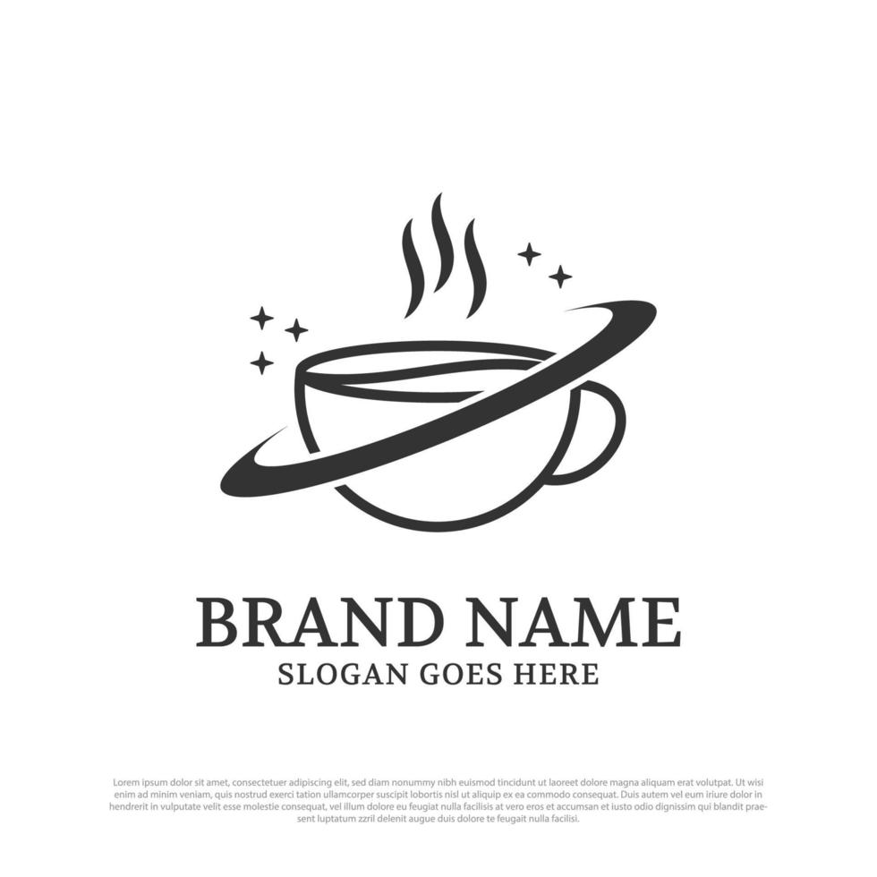 Coffee space logo design with line art style, best beverages logo brand vector