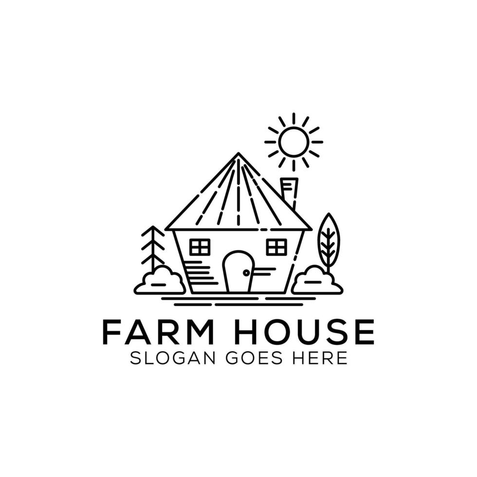 Farm House logo design illustration. Landscape vector for nature farm products. outline icon Vector illustration.