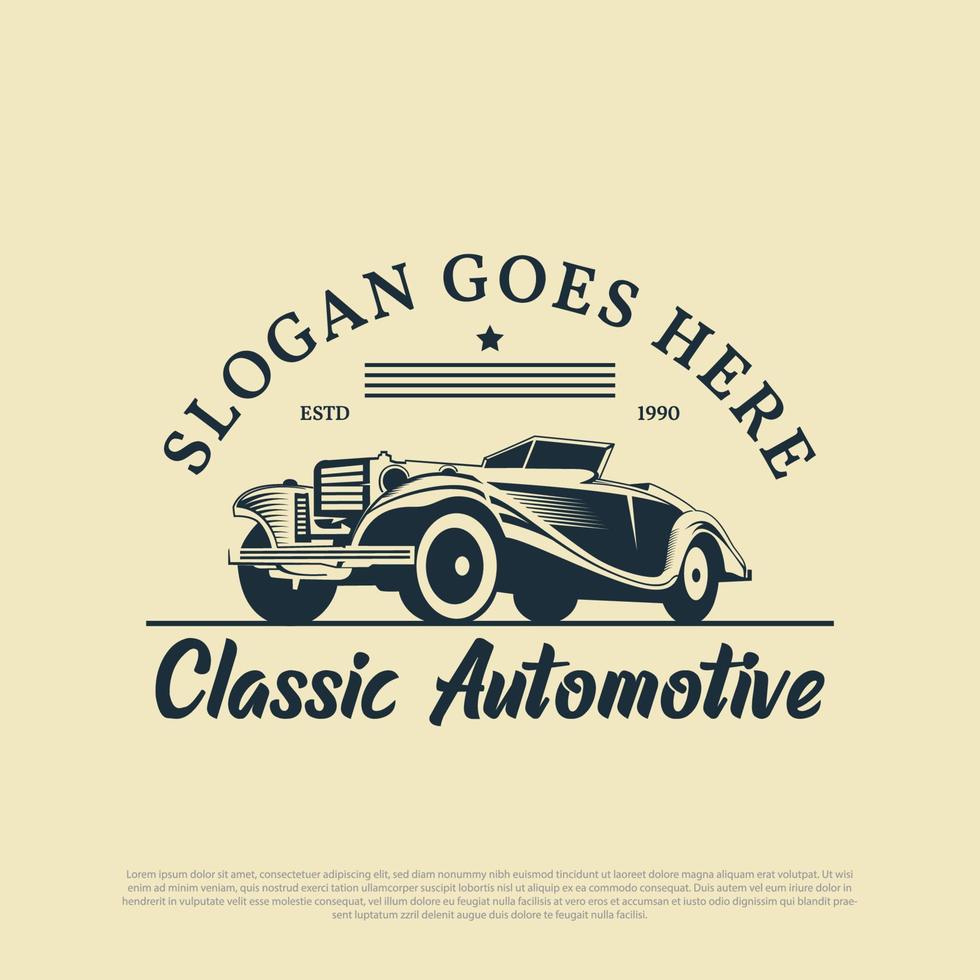 classic car logo design vector, vintage automotive car restoration and car club design vector