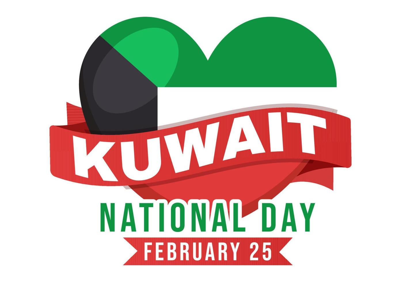 National Kuwait Day on February 25th with Waving Flag and Independence Celebration in Flat Cartoon Hand Drawn Templates Illustration vector