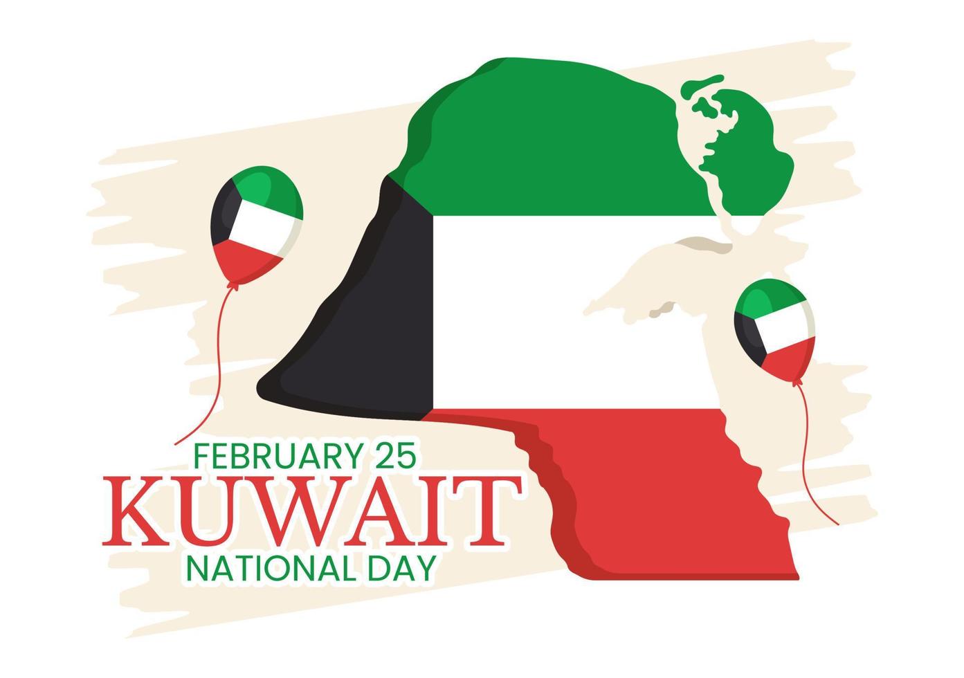 National Kuwait Day on February 25th with Waving Flag and Independence Celebration in Flat Cartoon Hand Drawn Templates Illustration vector