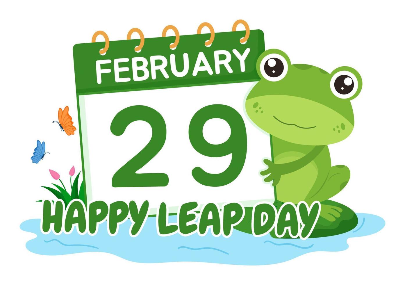 Happy Leap Day on 29 February with Cute Frog in Flat Style Cartoon Hand Drawn Background Templates Illustration vector