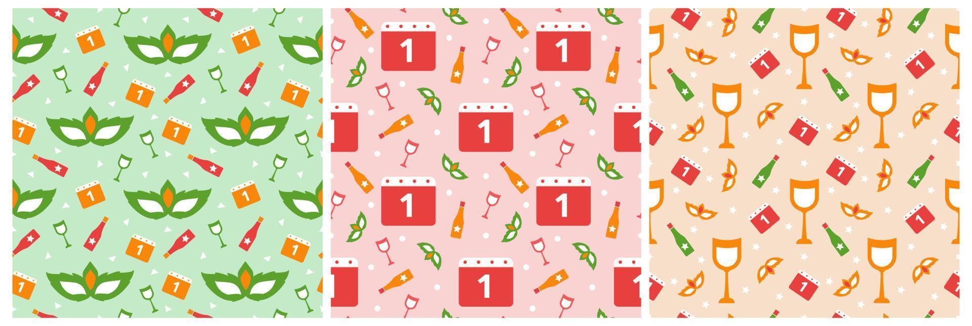 Set of Happy New Year 2023 Seamless Pattern Design with Decoration in Template Hand Drawn Cartoon Flat Illustration vector