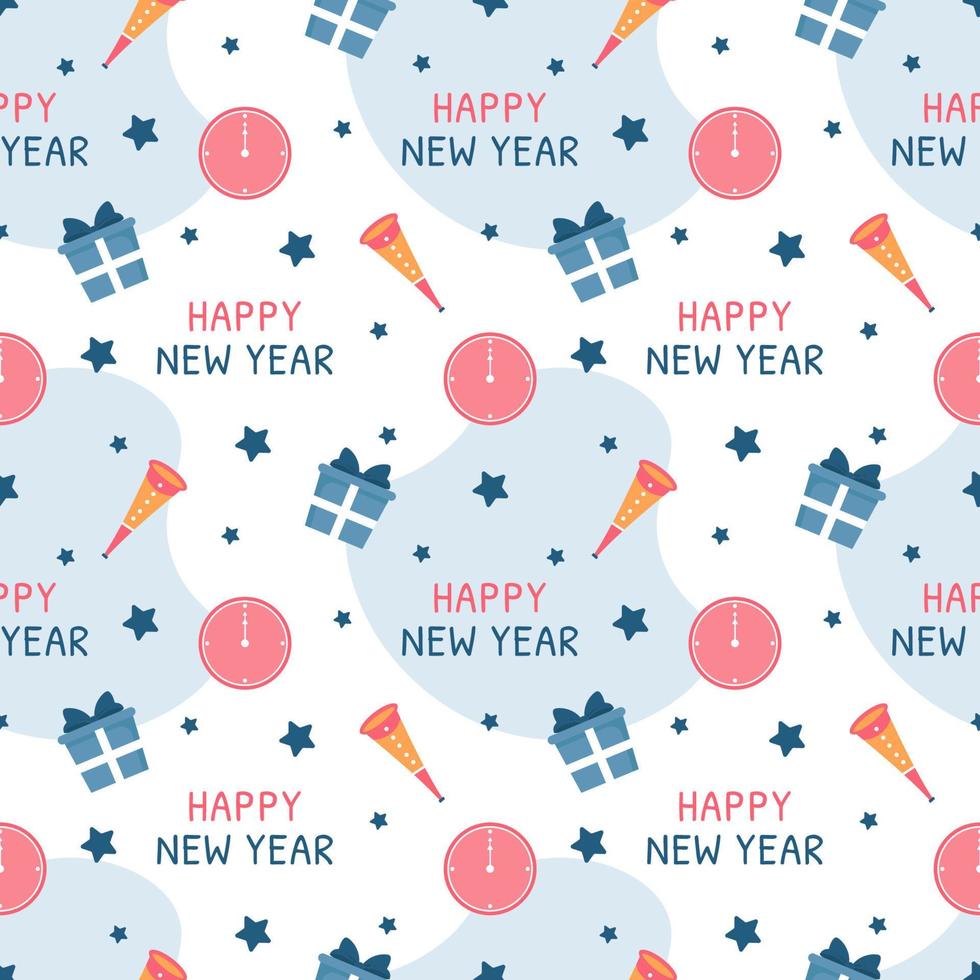 Happy New Year 2023 Seamless Pattern Design with Decoration in Template Hand Drawn Cartoon Flat Illustration vector