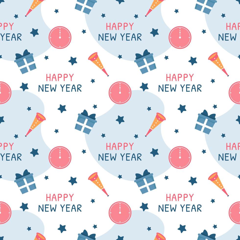 Happy New Year 2023 Seamless Pattern Design with Decoration in Template Hand Drawn Cartoon Flat Illustration vector