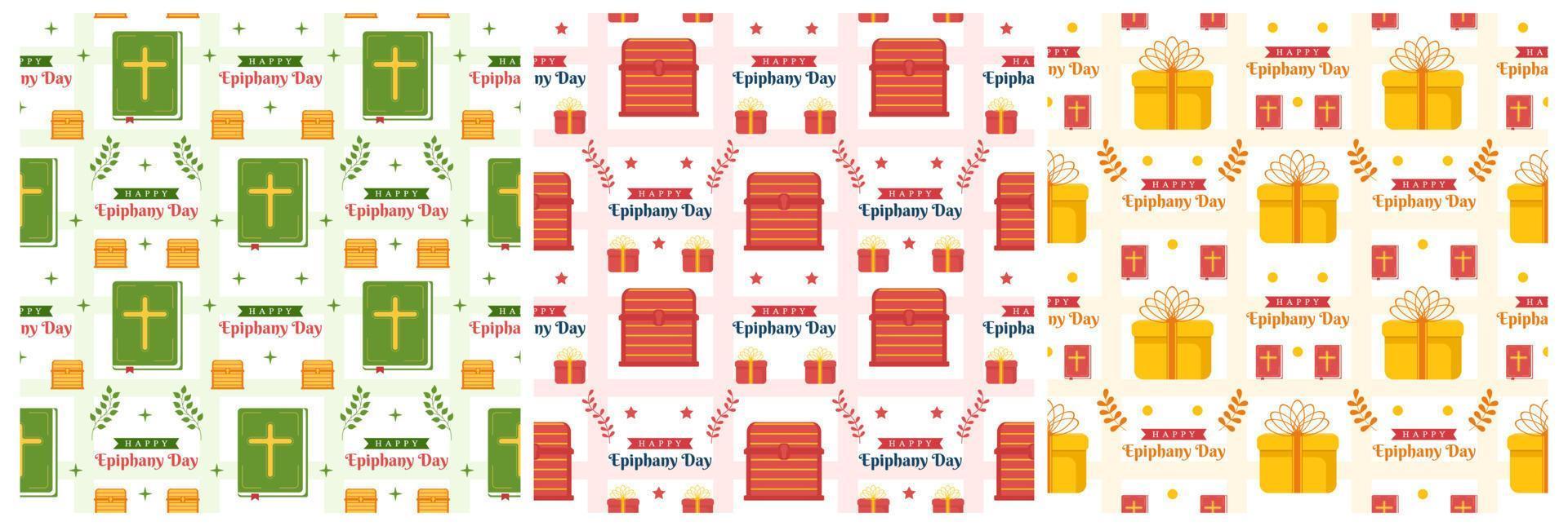 Set of Happy Epiphany Day Seamless Pattern Design Christian Festival to Faith in Template Hand Drawn Cartoon Flat Illustration vector