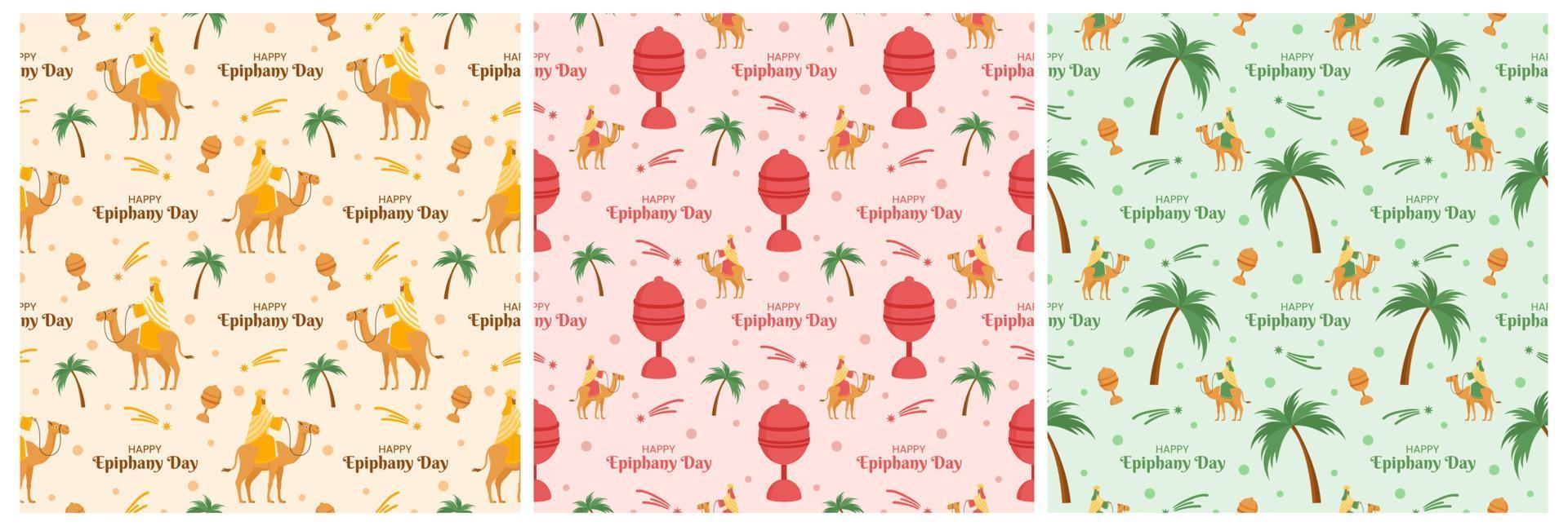 Set of Happy Epiphany Day Seamless Pattern Design Christian Festival to Faith in Template Hand Drawn Cartoon Flat Illustration vector