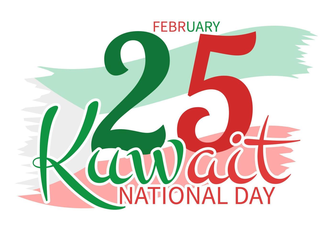 día nacional de kuwait el 25 de febrero con bandera ondeante y celebración de la independencia en dibujos animados planos dibujados a mano ilustración de plantillas vector