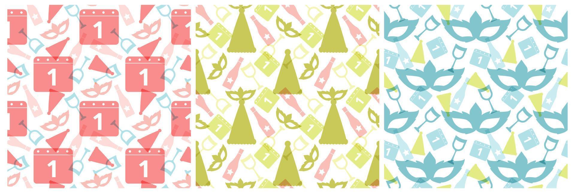 Set of Happy New Year 2023 Seamless Pattern Design with Decoration in Template Hand Drawn Cartoon Flat Illustration vector