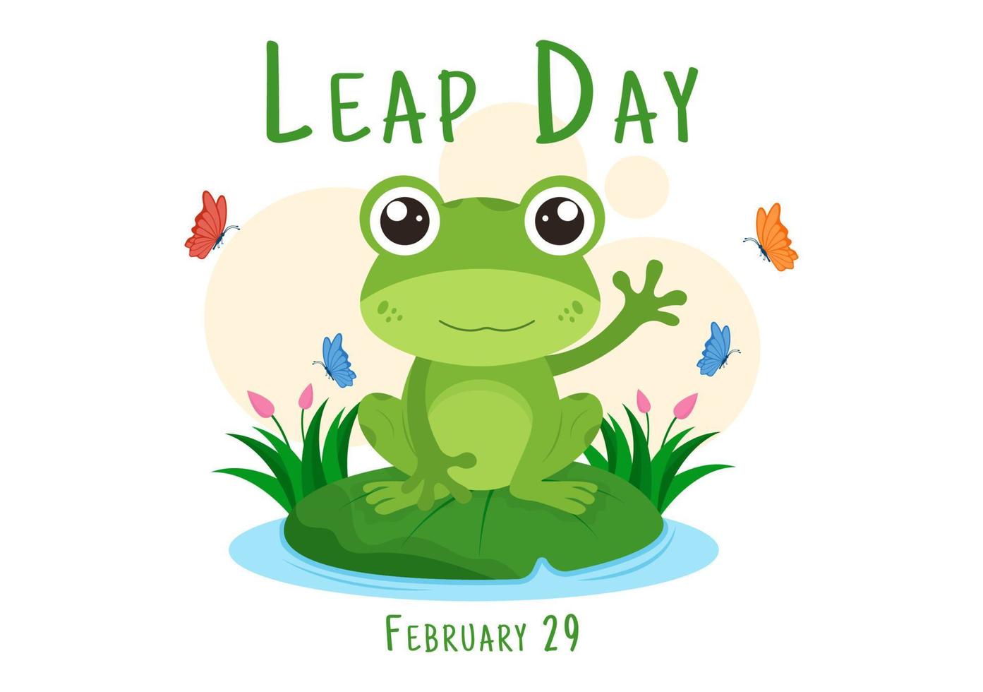 Happy Leap Day on 29 February with Cute Frog in Flat Style Cartoon Hand