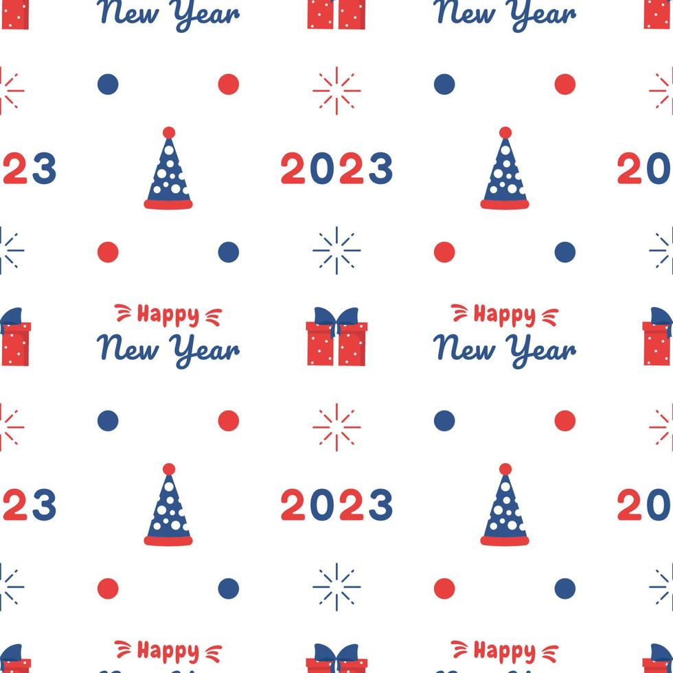 Happy New Year 2023 Seamless Pattern Design with Decoration in Template Hand Drawn Cartoon Flat Illustration vector