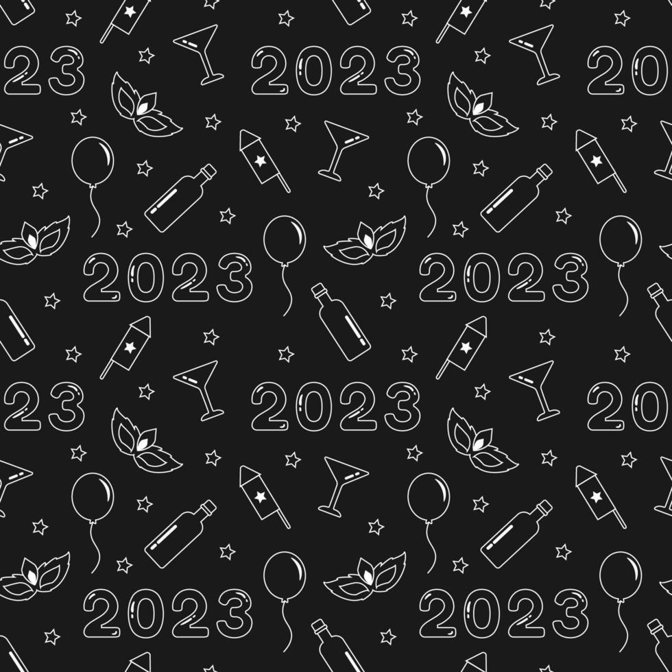 Happy New Year 2023 Seamless Pattern Design with Decoration in Template Hand Drawn Cartoon Flat Illustration vector