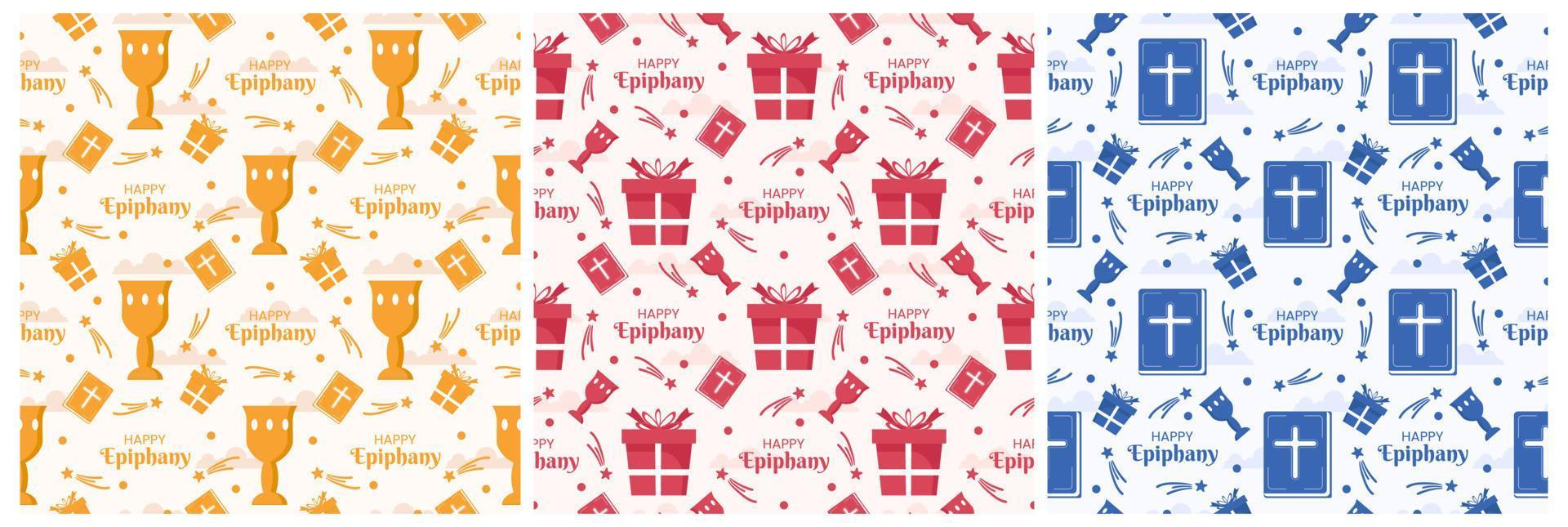Set of Happy Epiphany Day Seamless Pattern Design Christian Festival to Faith in Template Hand Drawn Cartoon Flat Illustration vector