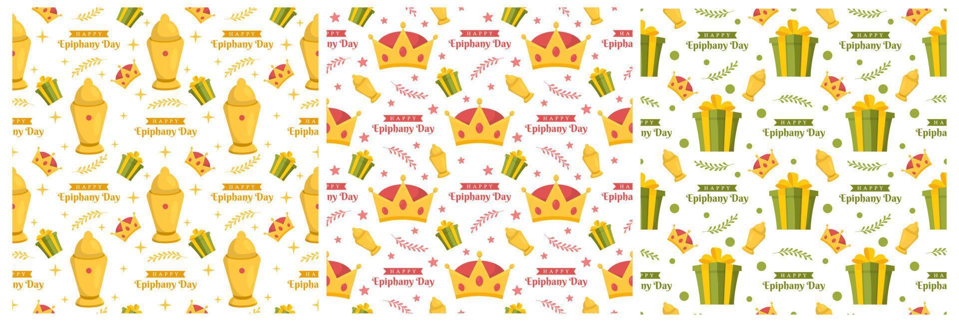 Set of Happy Epiphany Day Seamless Pattern Design Christian Festival to Faith in Template Hand Drawn Cartoon Flat Illustration vector