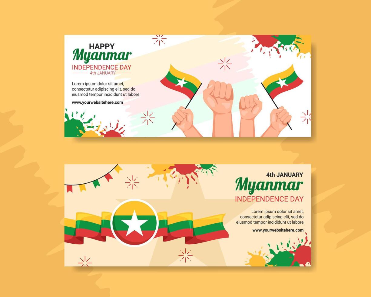 ilustración de plantillas dibujadas a mano de dibujos animados planos de banner del día de la independencia de myanmar vector