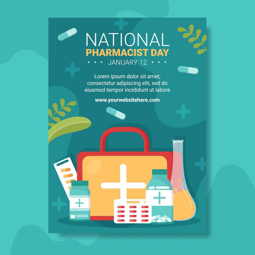 World Pharmacists Day Poster Flat Cartoon Hand Drawn Templates Illustration vector