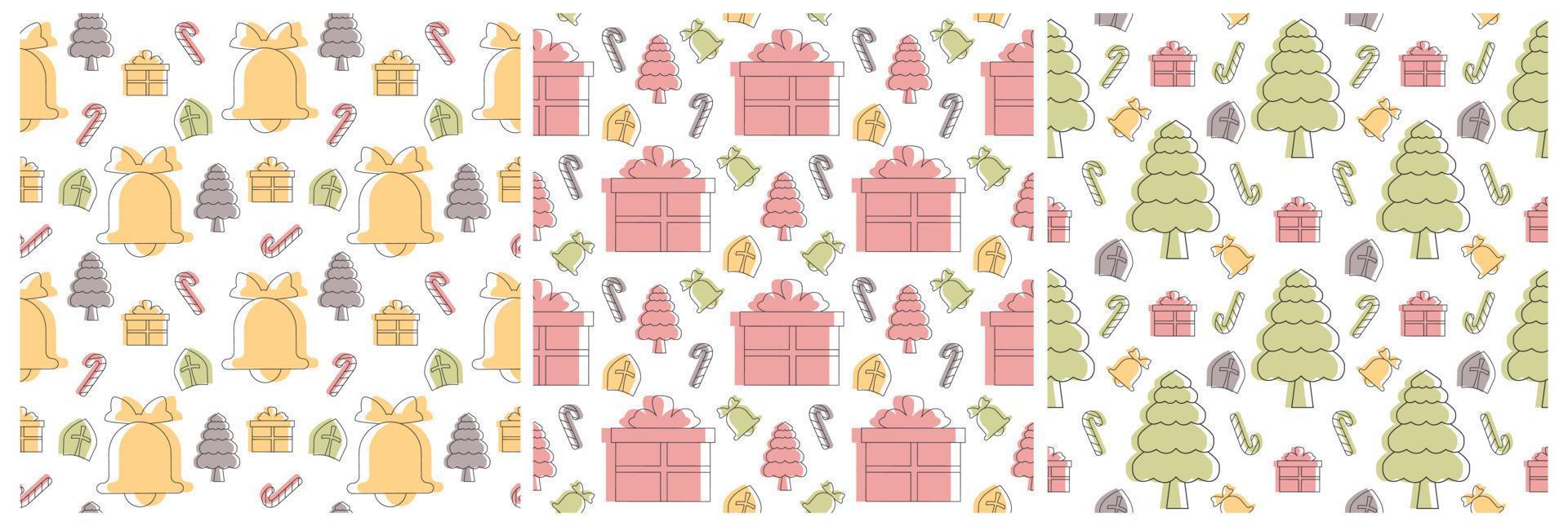 Set of Saint Nicholas Day or Sinterklaas Seamless Pattern with Gift Box and Christmas Template Background Hand Drawn Cartoon Flat Illustration vector