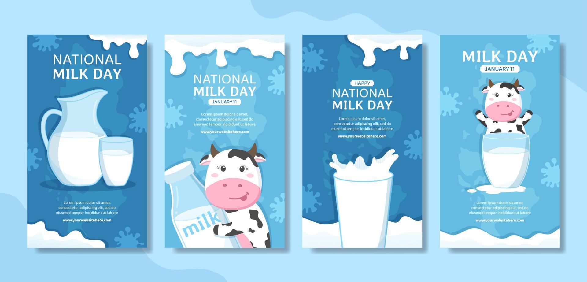 National Milk Day Social Media Stories Flat Cartoon Hand Drawn Templates Illustration vector
