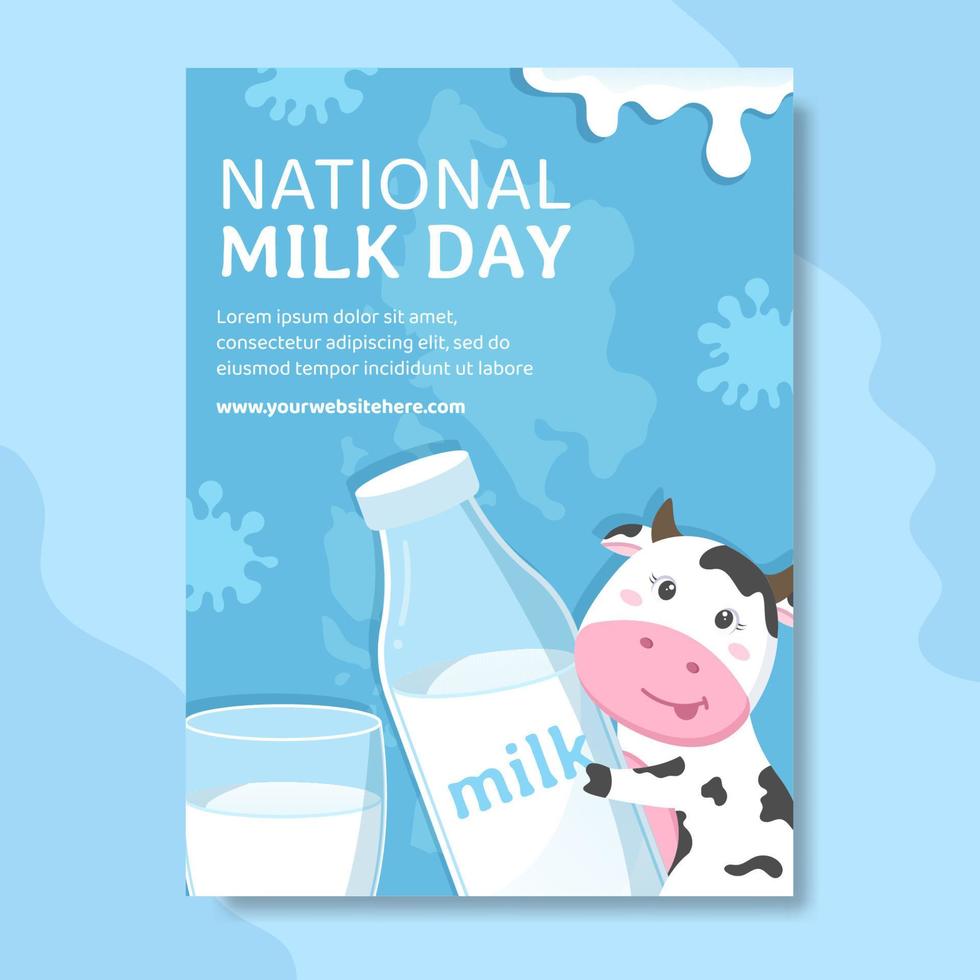 National Milk Day Poster Flat Cartoon Hand Drawn Templates Illustration vector