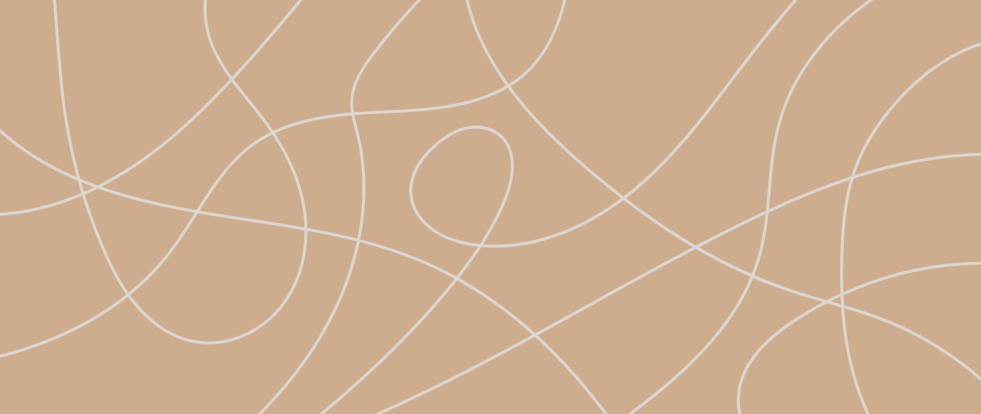 Minimal abstract background vector illustration. Soft earth tone pastel color with tangled curve white line art. Design for decoration, card, wall art, print, poster, home decor, cover, wallpaper.