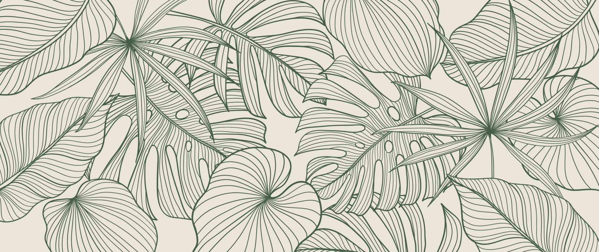 Tropical foliage background vector. Elegant hand drawn tropical
