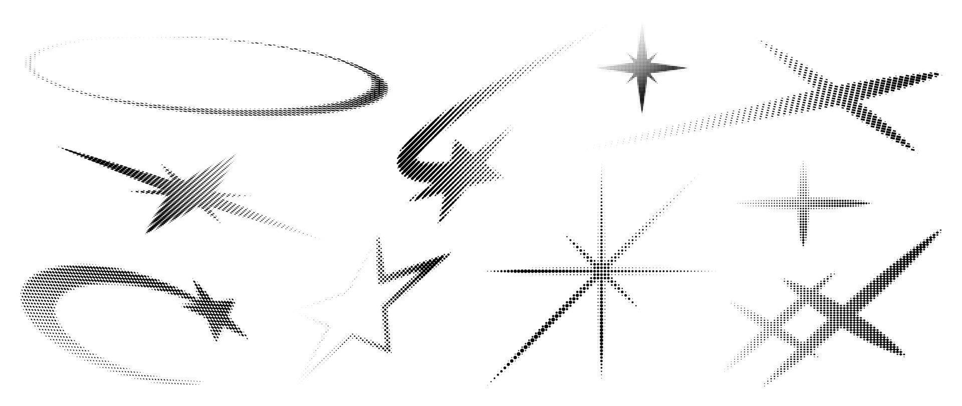 ilustración de vector de patrón de fondo de punto de semitono. textura punteada de degradado monocromático en forma de estrella y brillo, superposición desgastada desvanecida. diseño para póster, portada, pancarta, maqueta, pegatina, diseño.