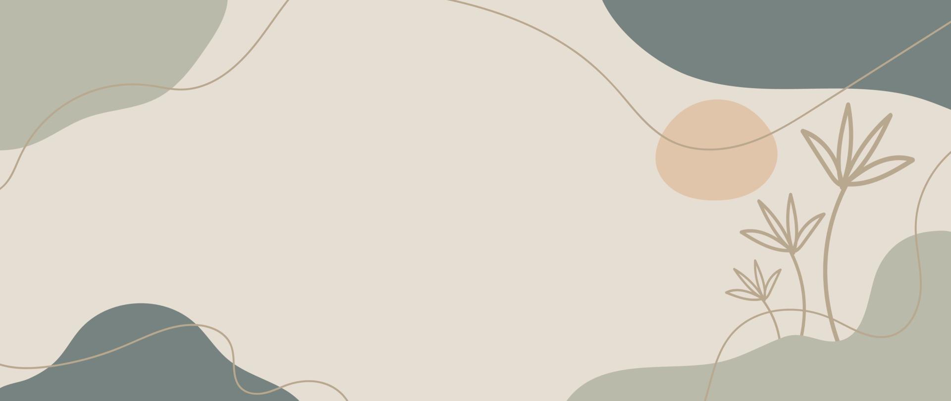 Minimal abstract background vector illustration. Soft earth tone pastel color organic shape, curve lines, botanical leaf branch. Design for wall art, print, poster, home decor, cover, wallpaper.