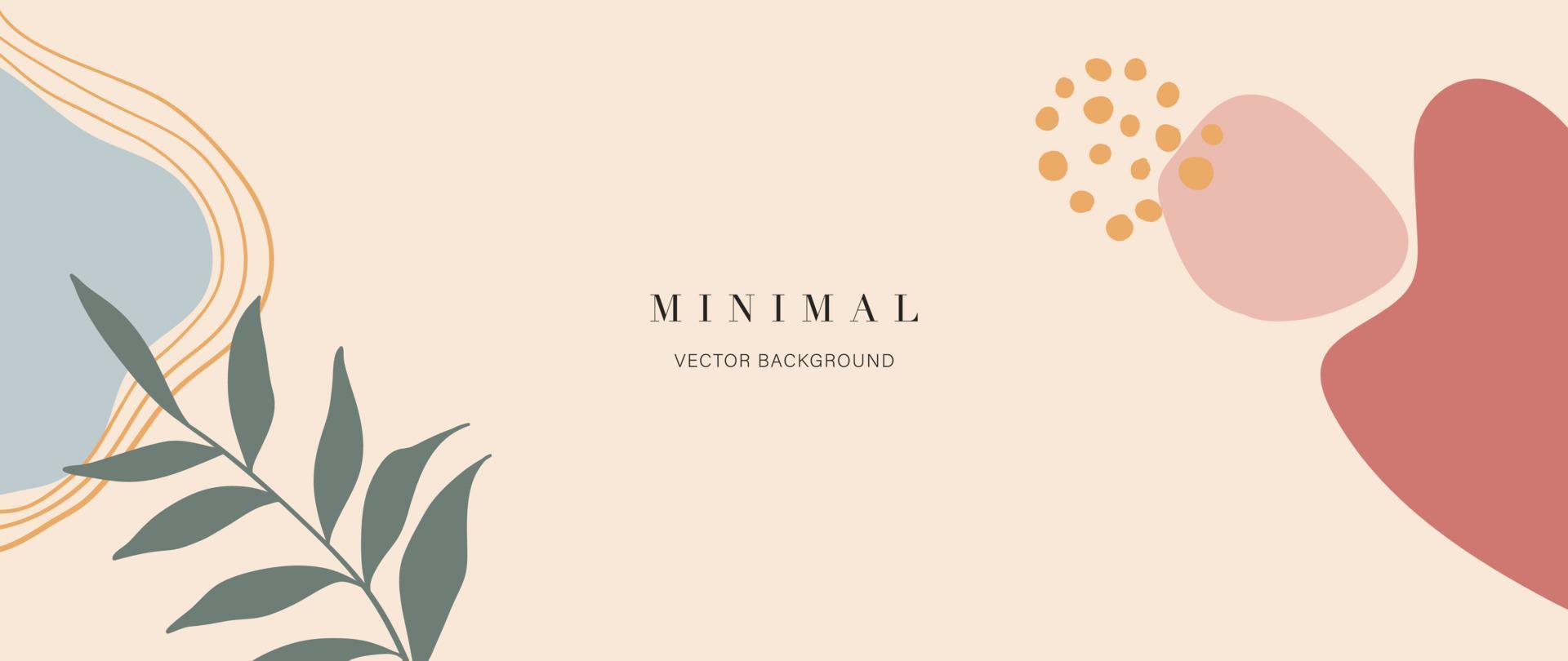 Minimal abstract background vector illustration. Soft earth tone pastel color organic shape, dot pattern, curve lines, leaf branch. Design for wall art, print, poster, home decor, cover, wallpaper.