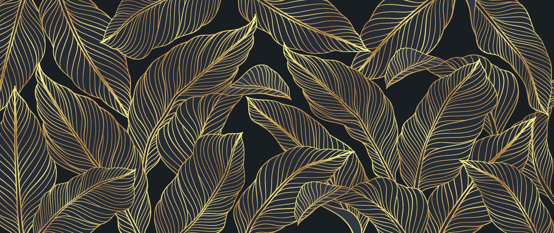 Luxury tropical leaves line art background vector. Elegant hand drawn